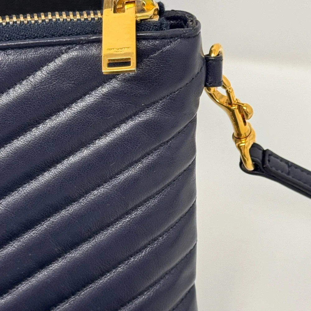 💯Authentic YSL Navy Blue Cassandra Chevron  Wristlet - Picture 7 of 12